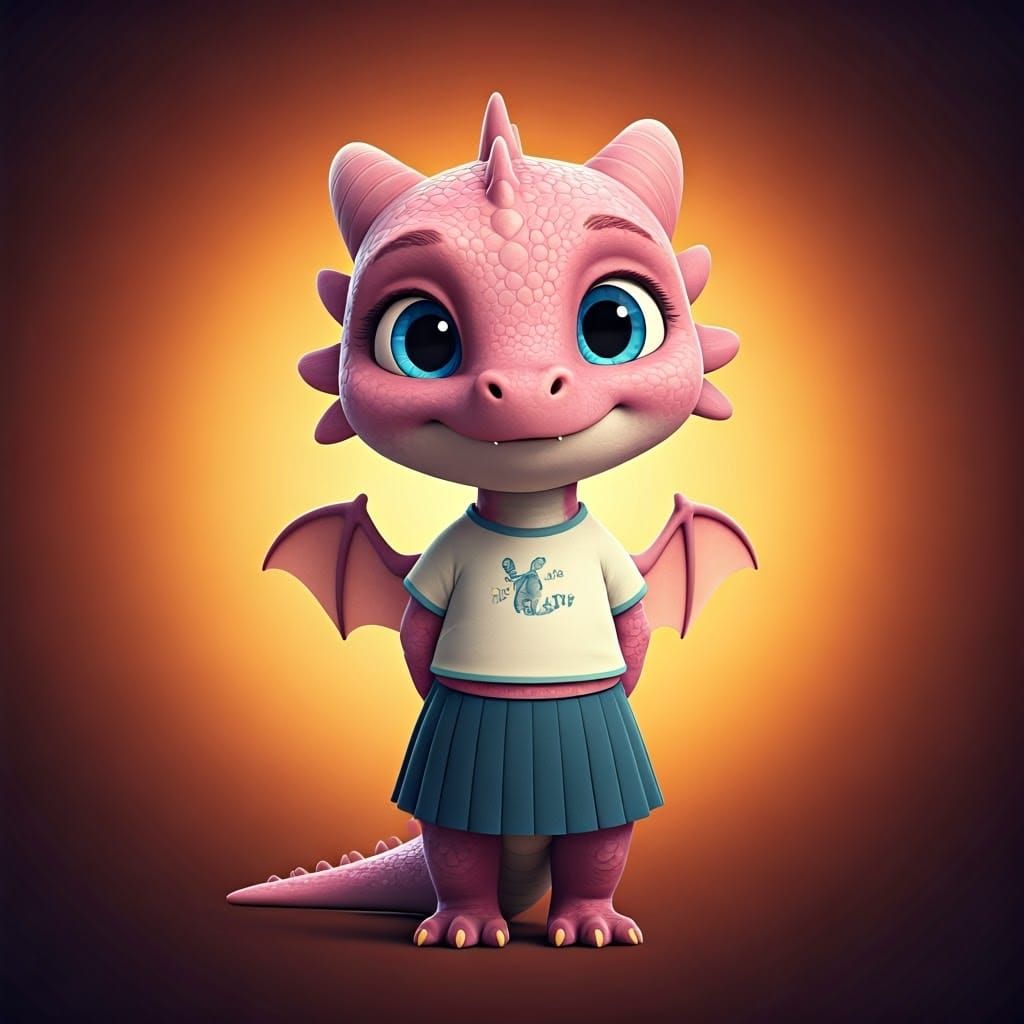 Adorable Pink Dragon in Pixar Style