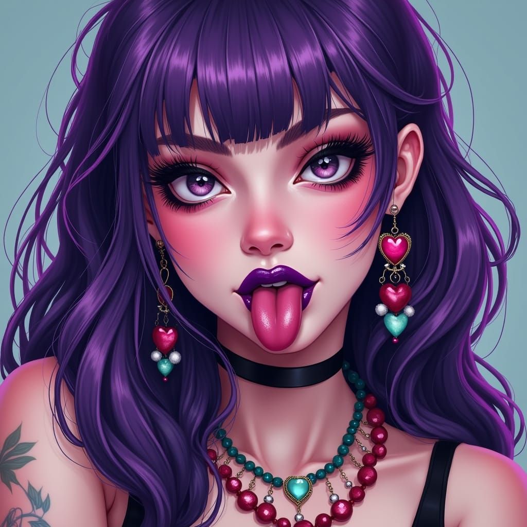 Vibrant Woman with Purple Hair, Digital Illustration