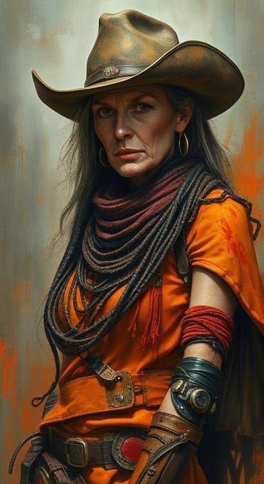 Cyberpunk Cowgirl in Western Oil Painting Style