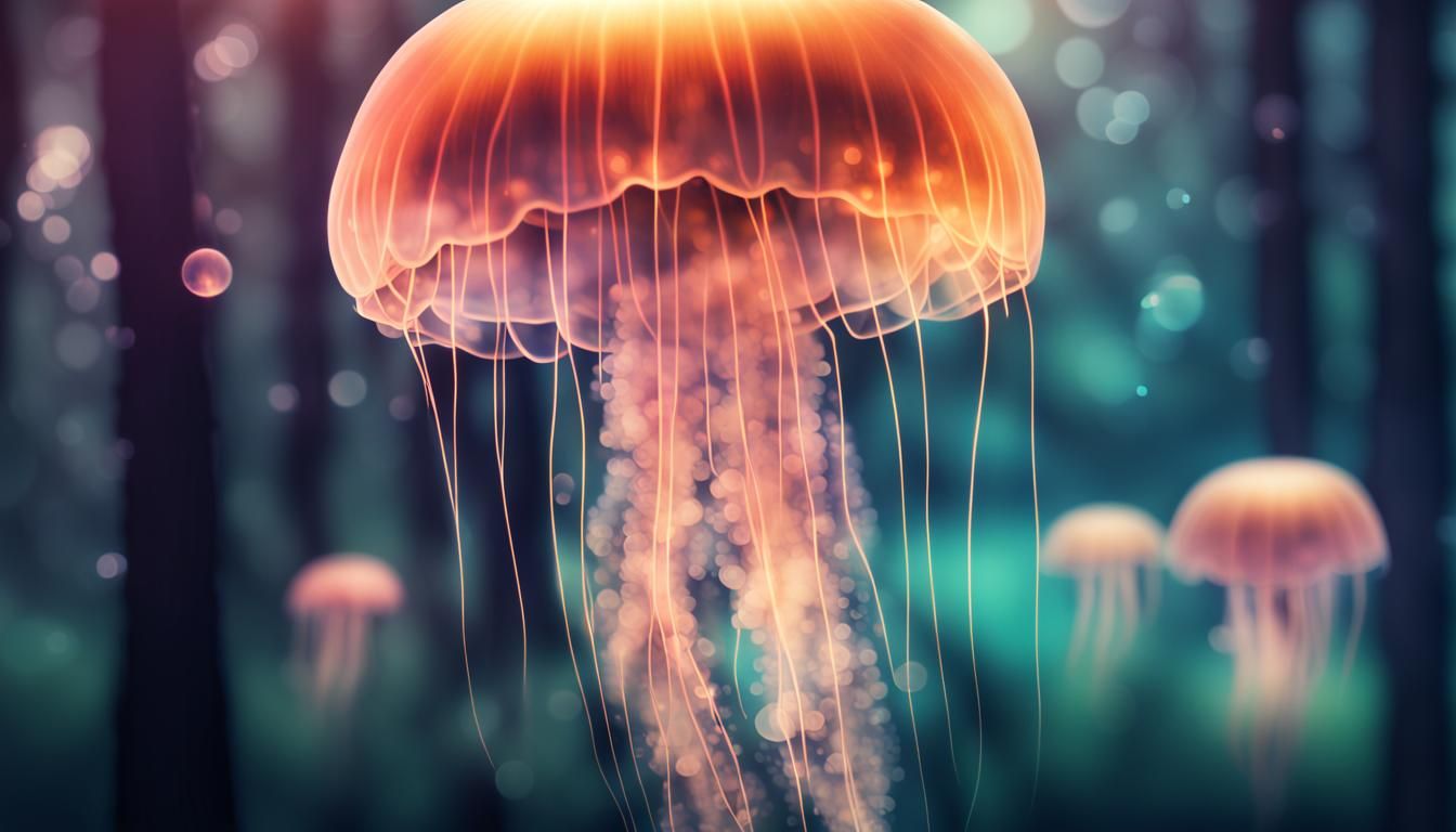 Glowing Jellyfish Floating in Magical Grove