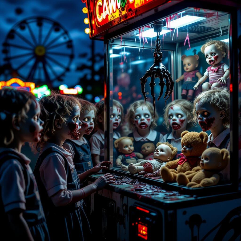 Horror Scene: Zombies at a Glowing Claw Machine