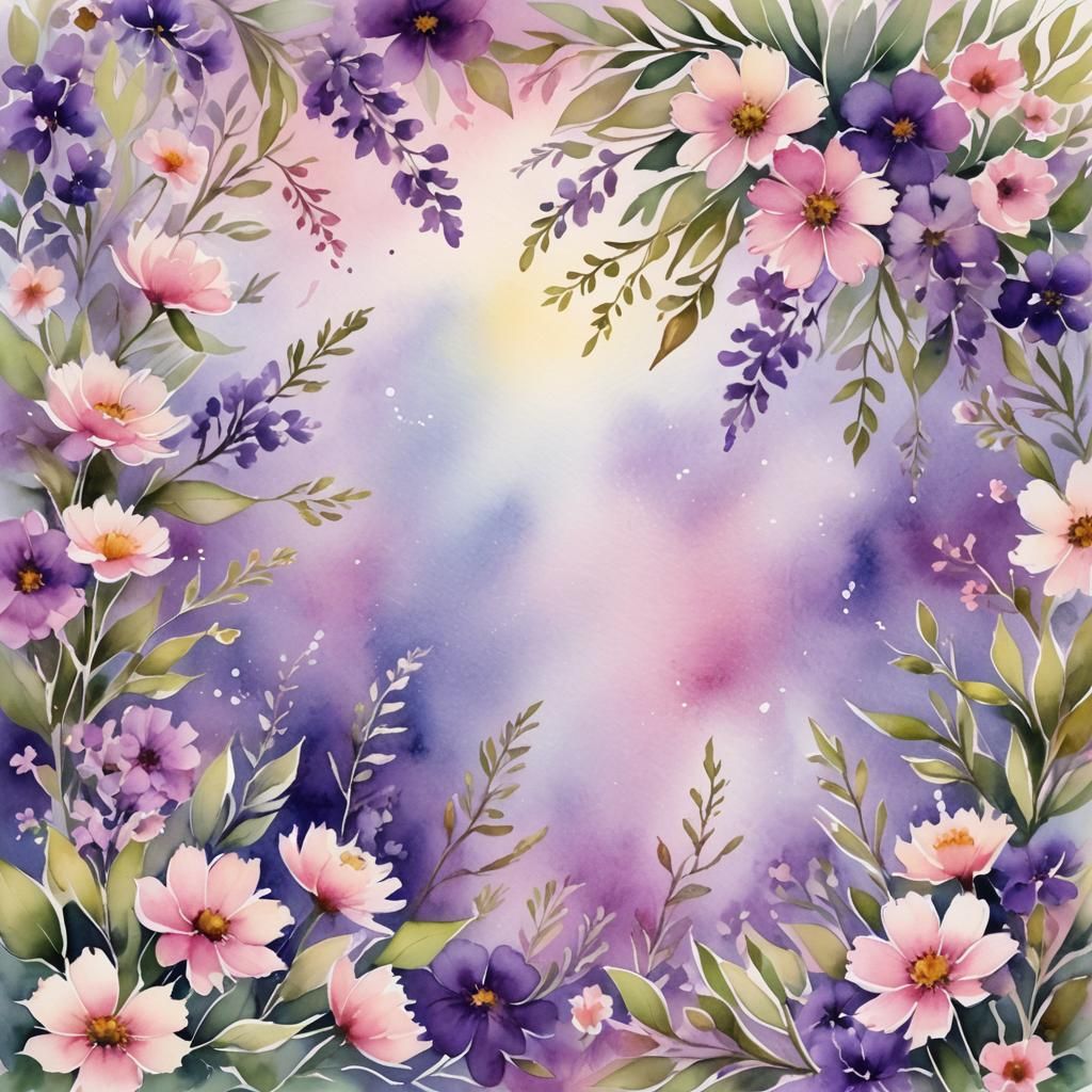 Whimsical Watercolor Flower Frame with Empty Space