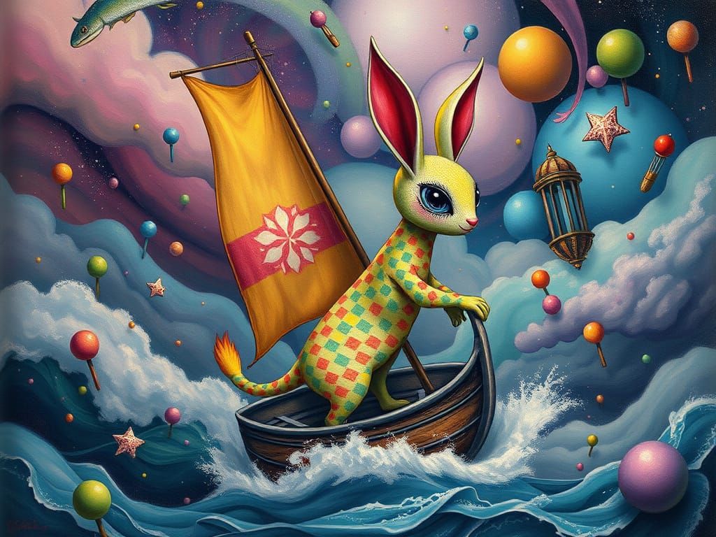 Magical Galleon Sails Surreal Dreamscape in Vibrant Colors