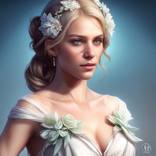 Detailed Wedding Dress Portrait in Art Nouveau Style