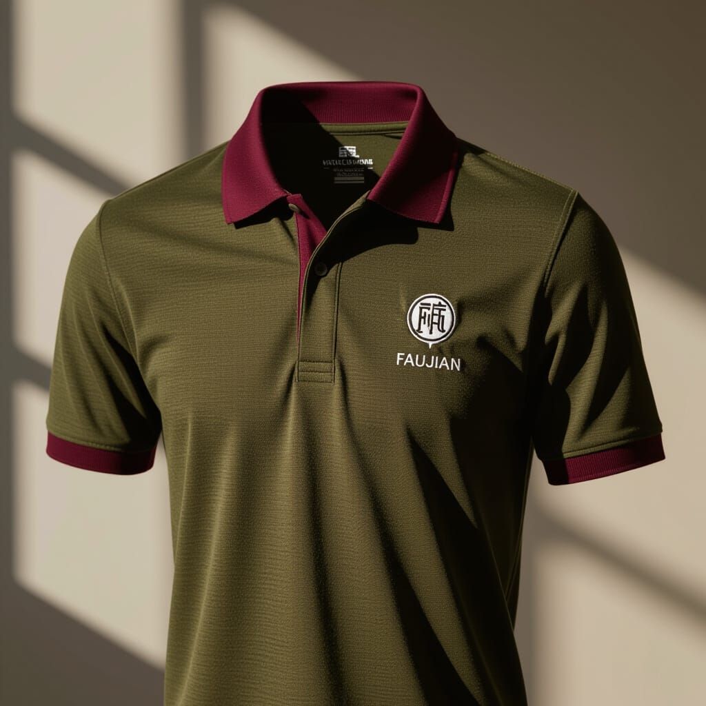 Dark Olive Polo Shirt with Maroon Accents and Logo