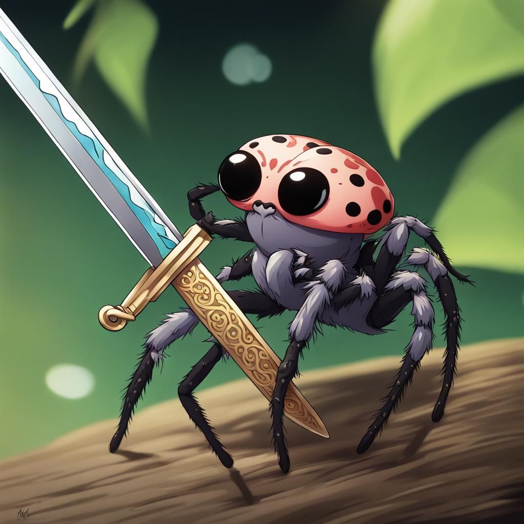 Jumping Spider Knight Riding Gecko, Anime Style