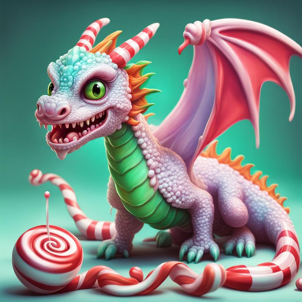 Young Peppermint Dragon in Candy Art Style