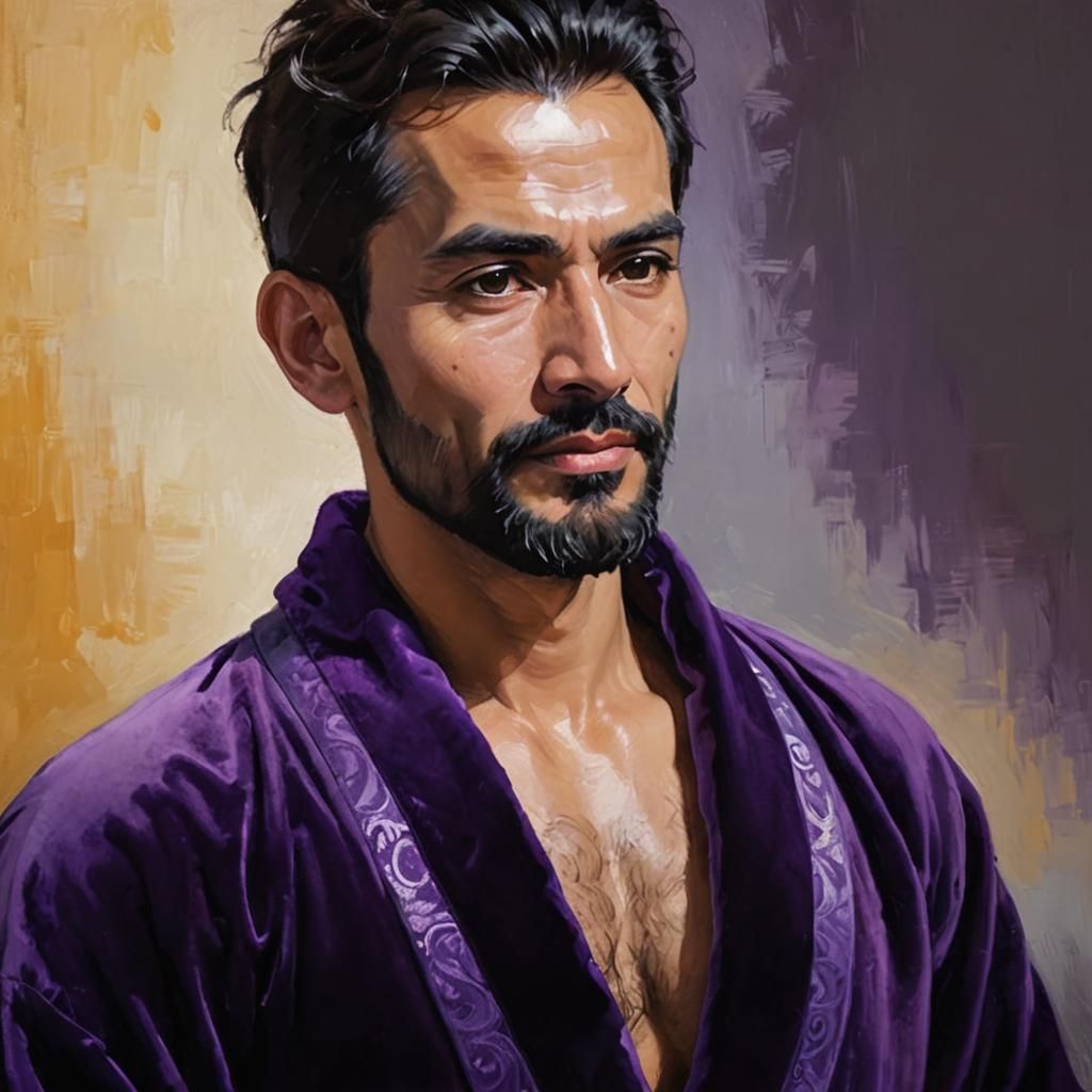 Impressionist Portrait: Man in Purple Velvet Bathrobe