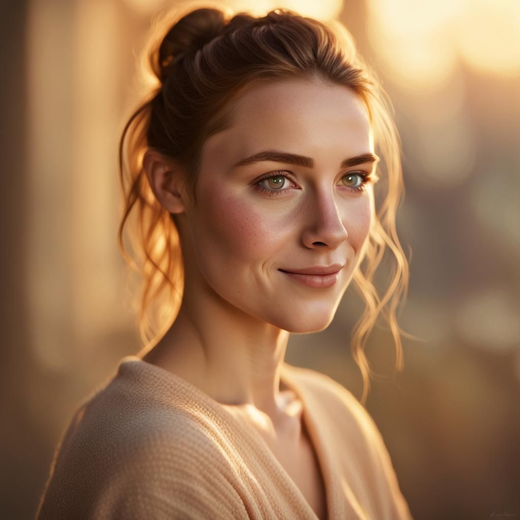 Hyper-Realistic Portrait of Sarah in Golden Hour Lighting