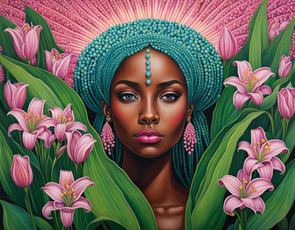 Pink Lily of the Valley in Maximalist Acrylic Art