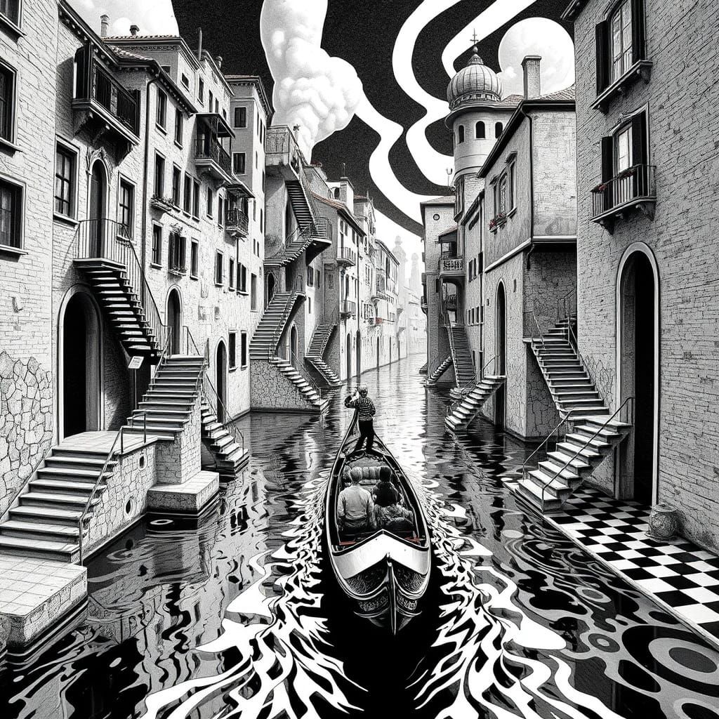 Psychedelic Gondola Cruises through Escher-Inspired Landscap...