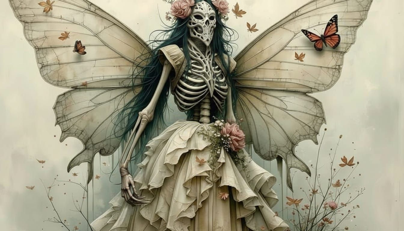 Skeletal Gothic Fairy in Tattered Gown