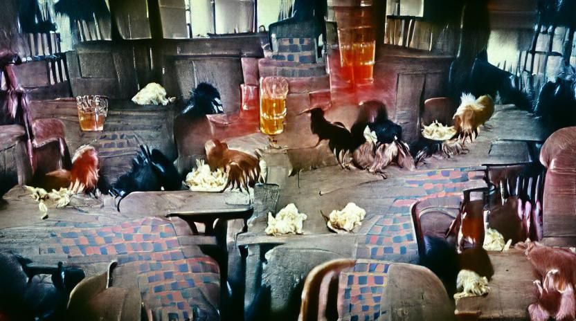 Chickens Enjoying a Pub Lunch