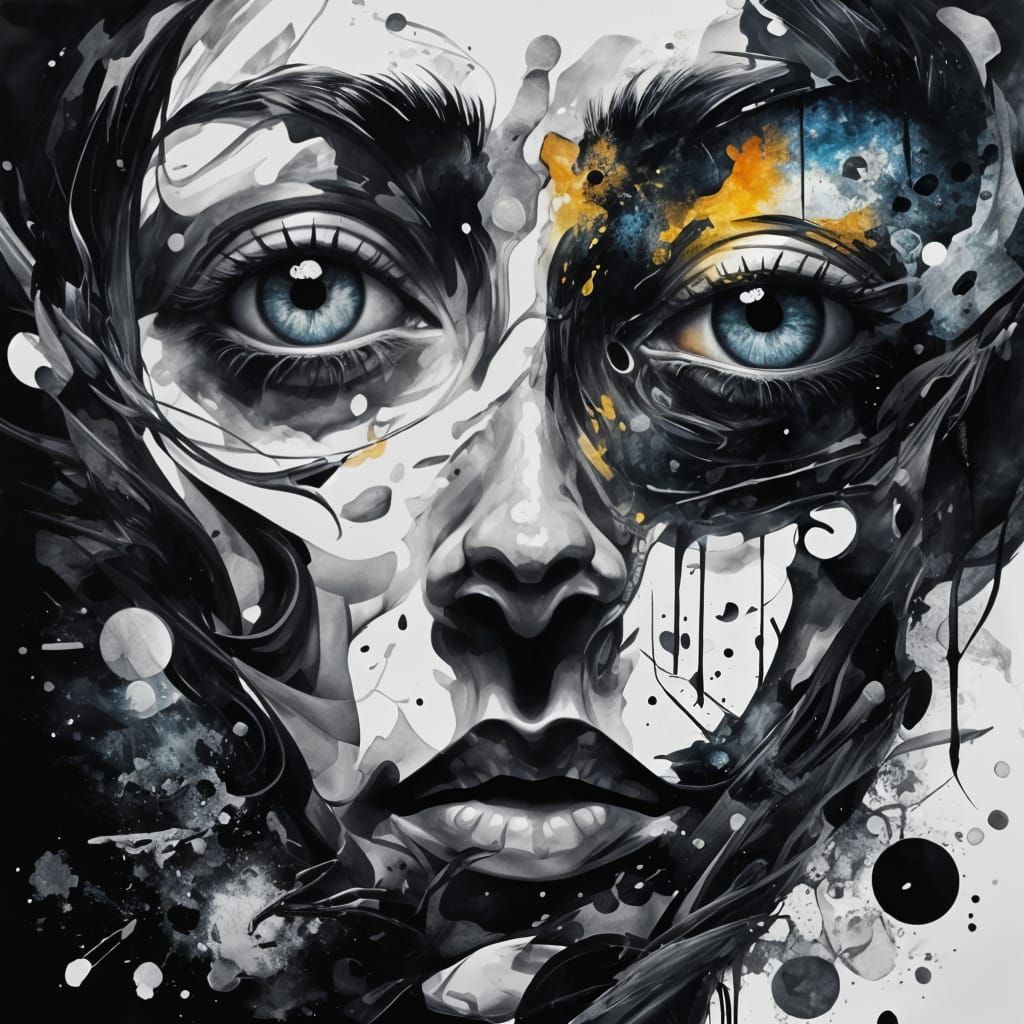 Surreal Anime Portrait in Cubist Abstract Style with Swirlin...