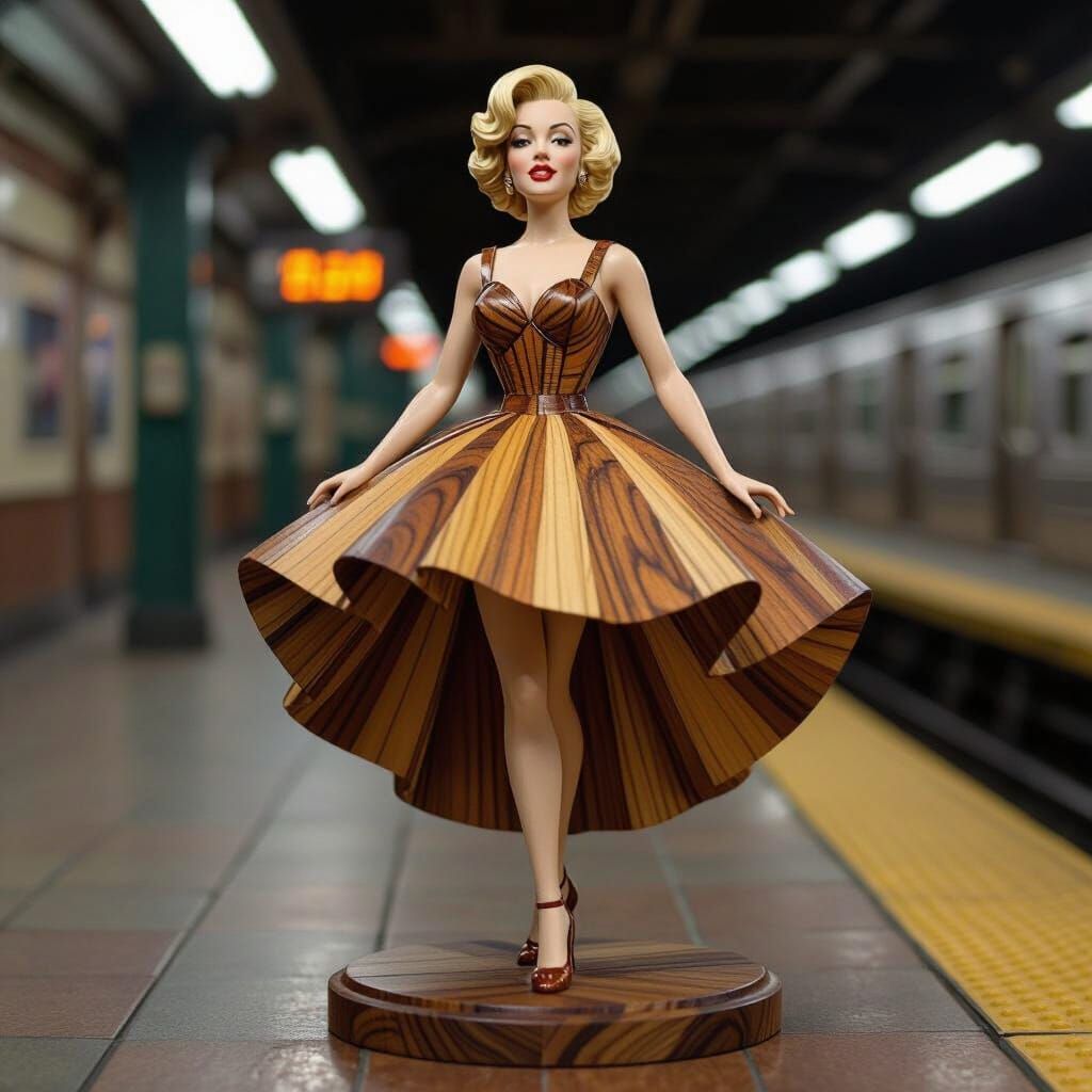 Marilyn Monroe Wooden Figurine in Art Nouveau Style