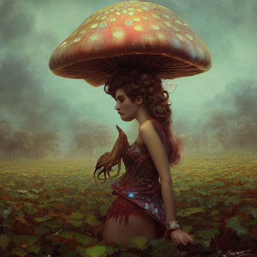 Fly Agaric Princess Portrait in Mixed Media