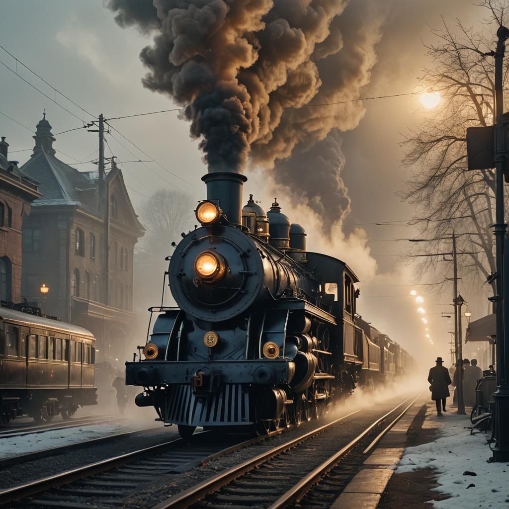 Circus Elephants Aboard Steam Train in Fog