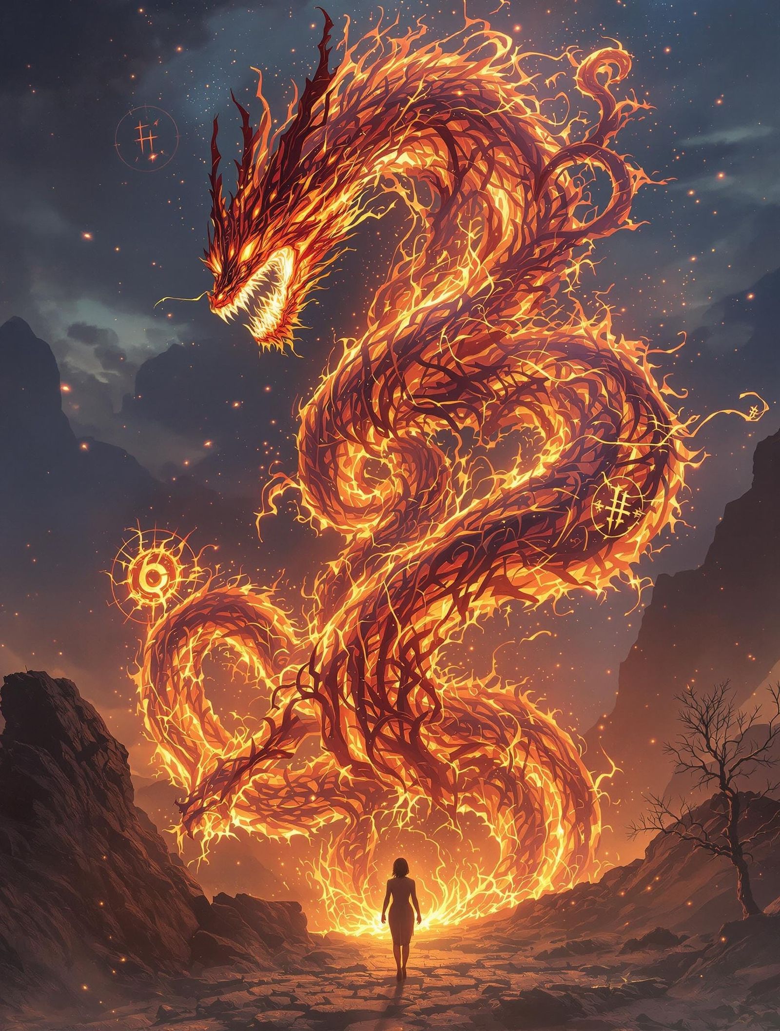 Towering Fire Elemental in Mystical Twilight Realm