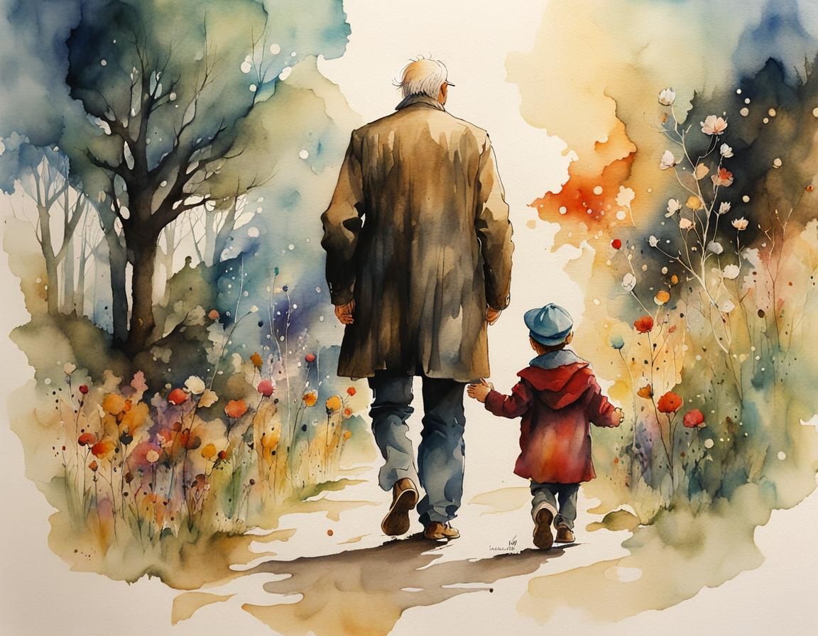 Magical Watercolor: Old Man and Toddler