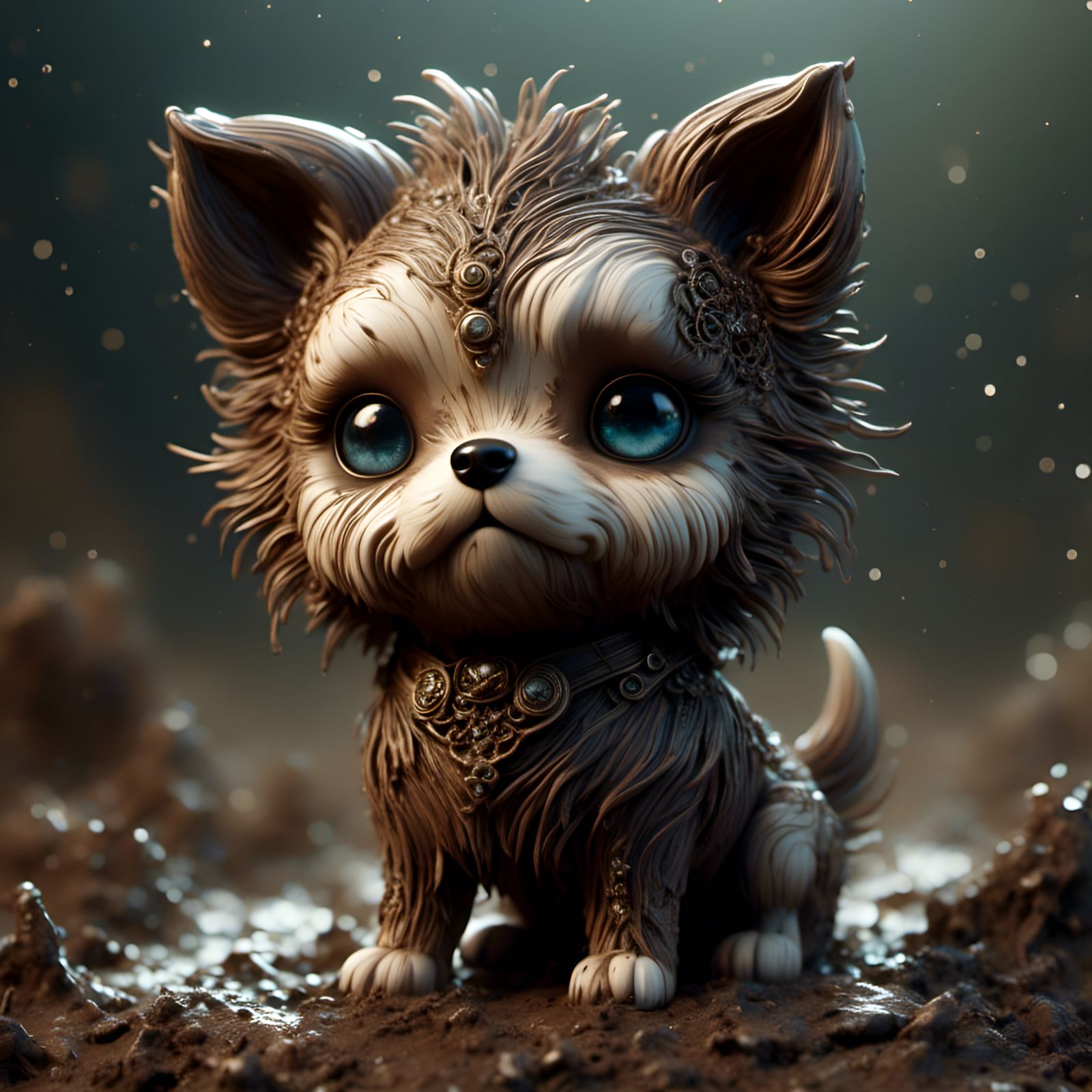 Adorable Mud-Covered Dog in Chibi Style