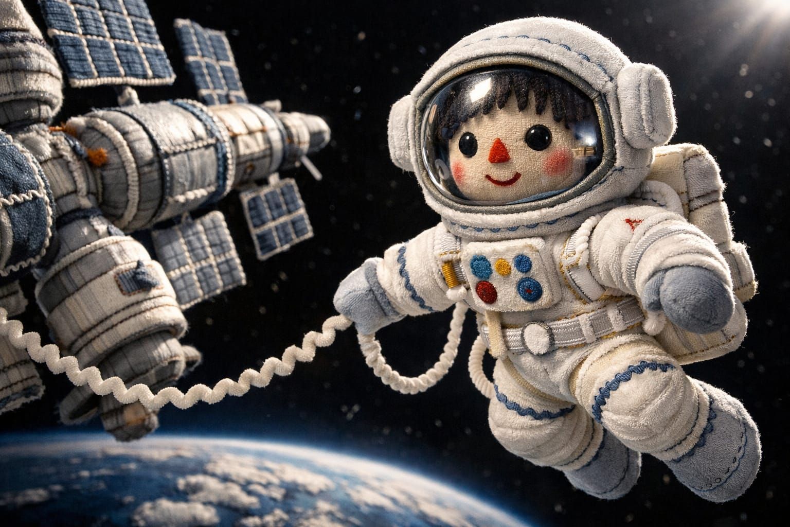 Spacewalk outside the Plush Astronaut Textile Colony Habitat