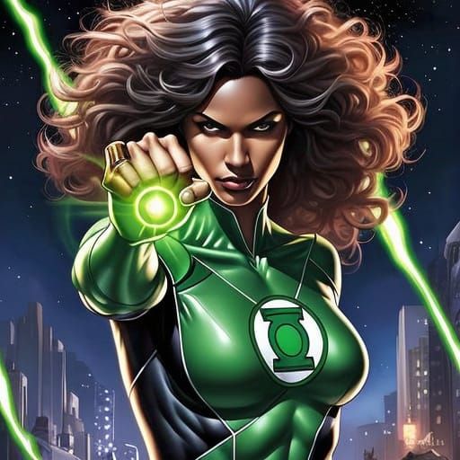 Female Green Lantern in a Vibrant Emerald Aesthetic