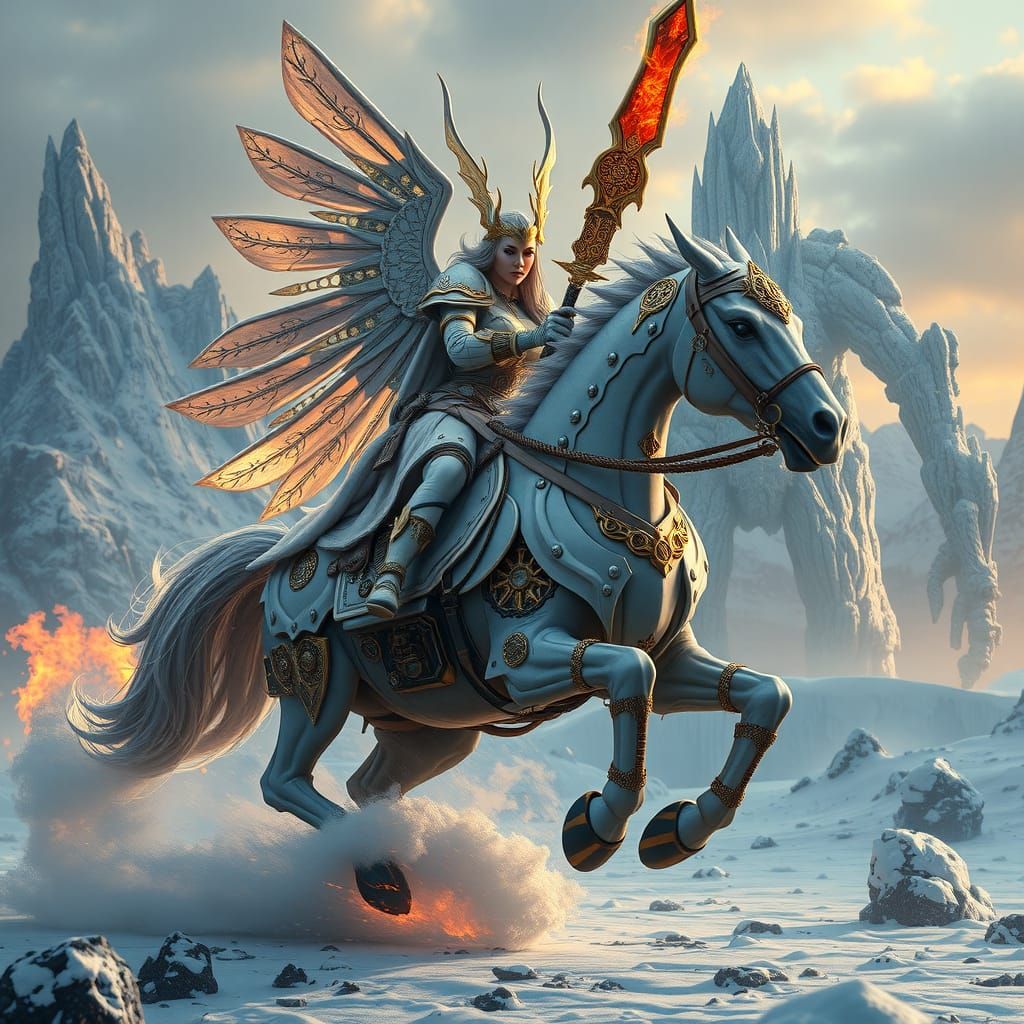 Hyperrealistic Steampunk Valkyrie Charges into Battle