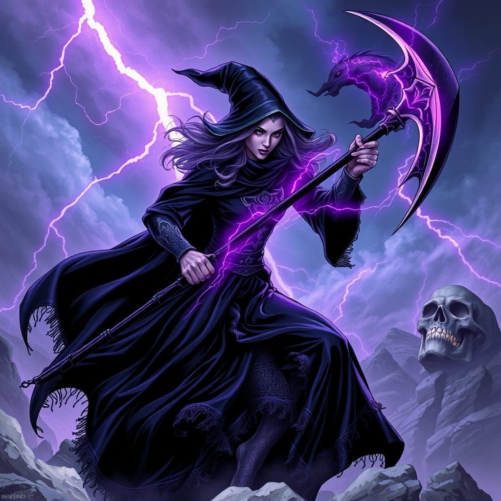 Purple Lightning Witch in Storm, Comic Book Art
