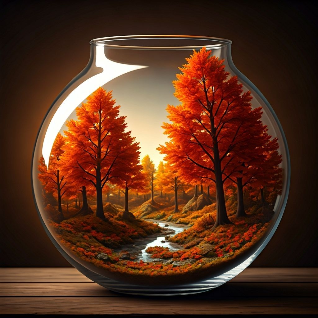 Autumn Landscape Inside Glass Vase