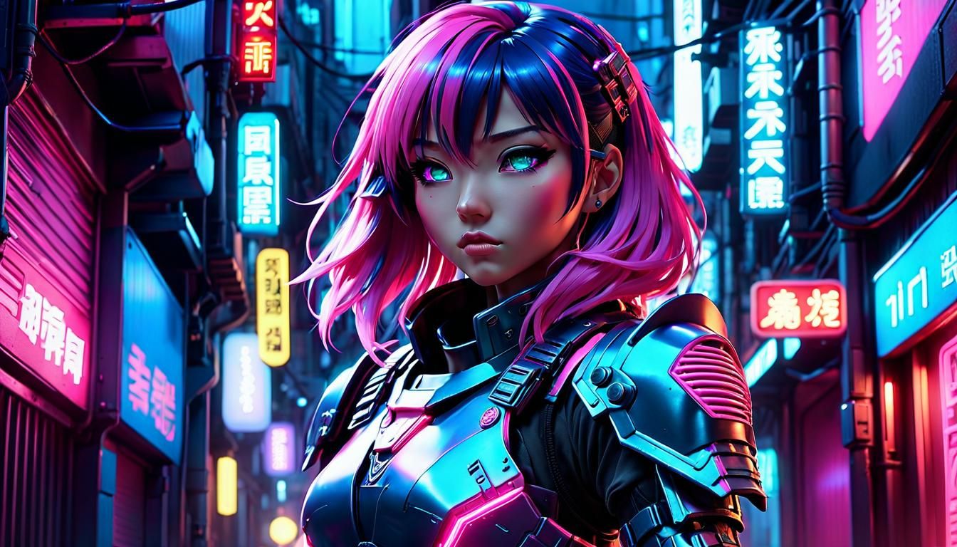 Cyberpunk Anime Girl in Neon Alley