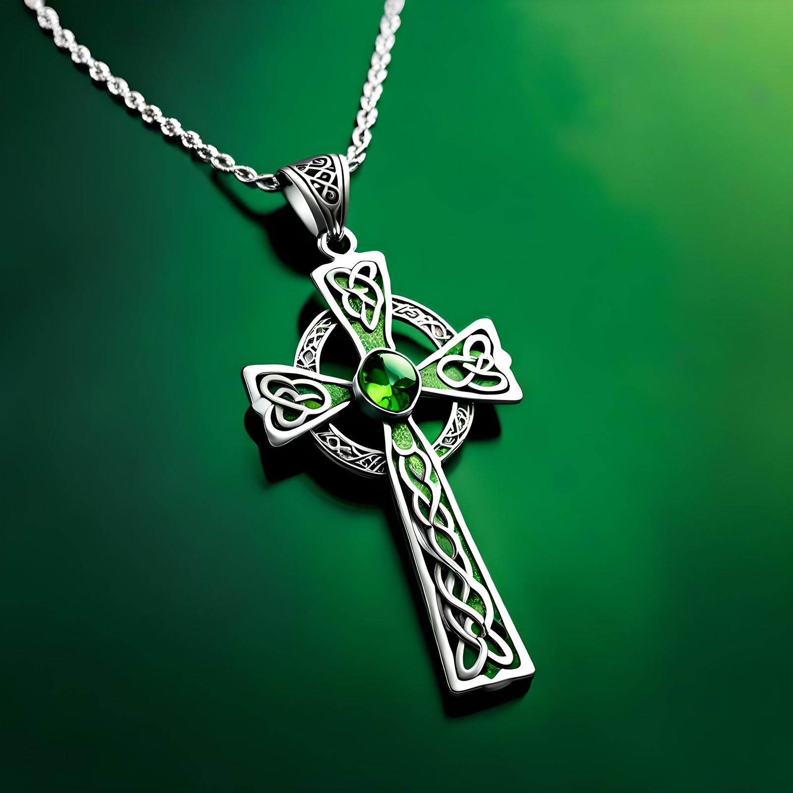 Emerald Celtic Cross Silver Necklace
