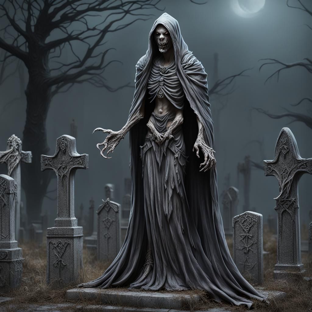 Hyperdetailed Wraith Undead in Graveyard