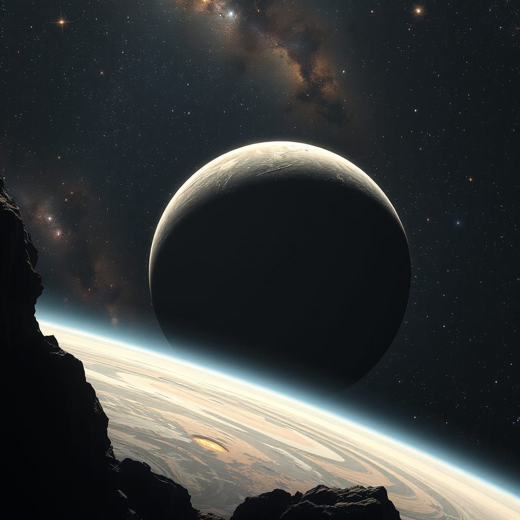 Spacecraft Descending onto Rocky Planet's Surface