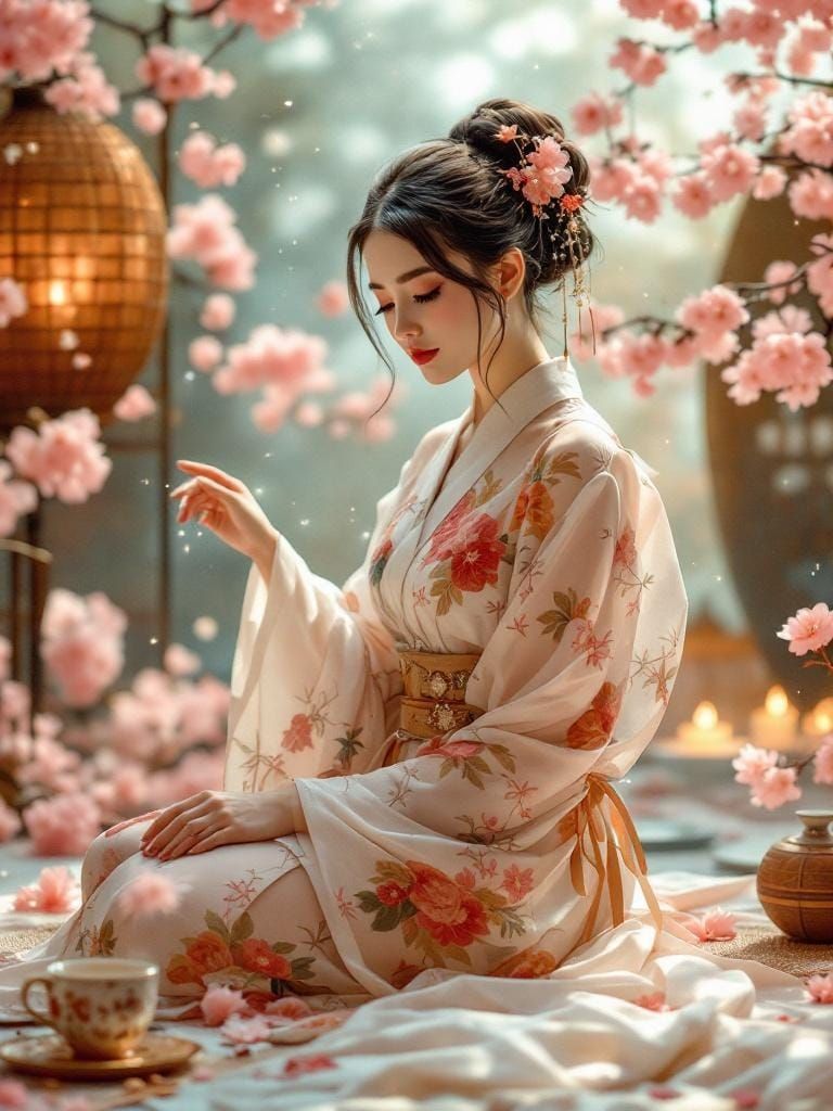 Abstract Pin-Up in Geometric Cherry Garden