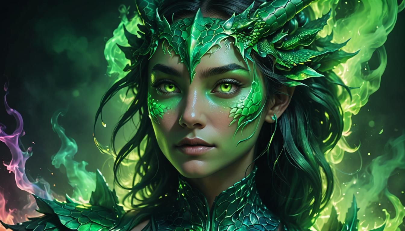 Emerald Dragoness in Neon Holographic Glow