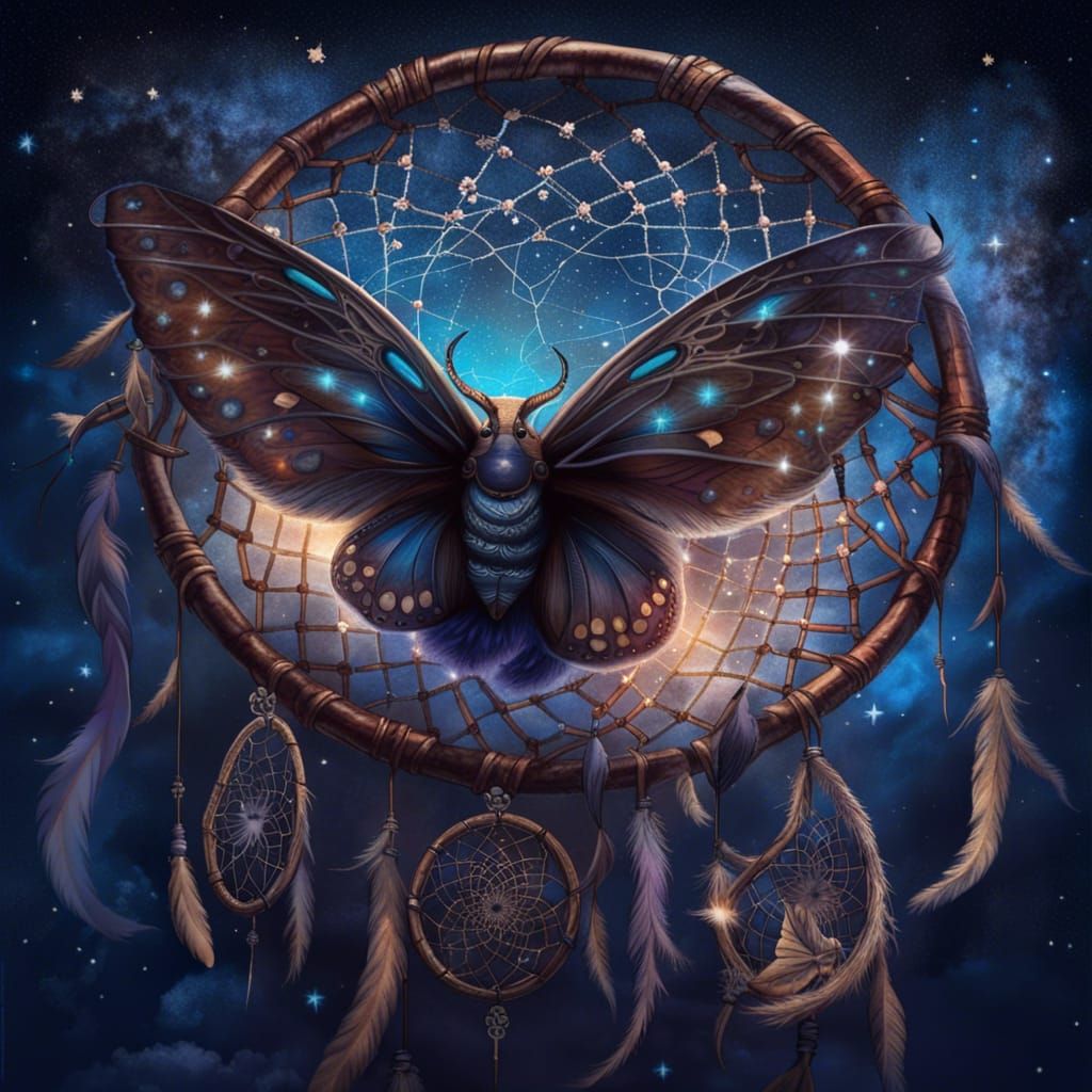 Dreamcatcher with Butterfly Net in Starry Sky