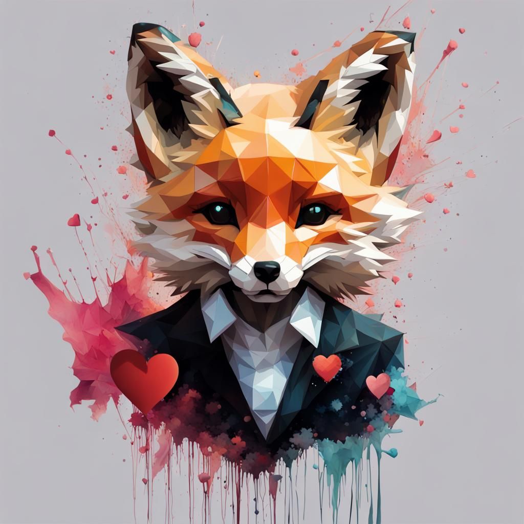 Adorable Low Poly Fox Cub with Heart Plushy