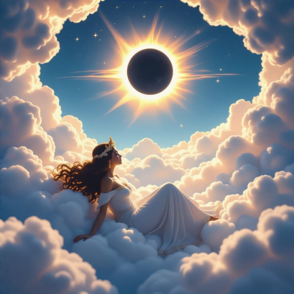 Goddess in Atom Universe with Celestial Eclipse