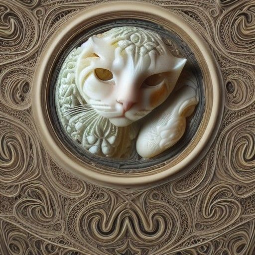 Opalescent Marble Cat Sculpture with Fractal Details