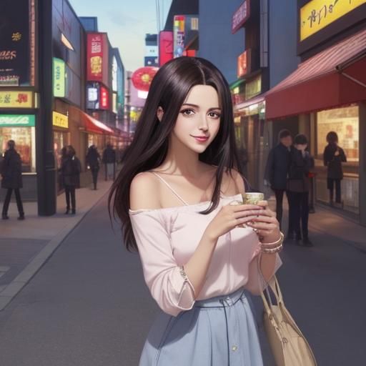 Anime Style: Dark-Haired Woman on a Date