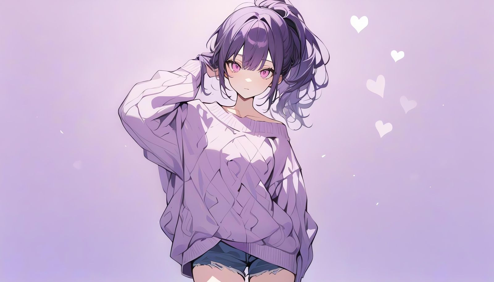 Purple-Haired Manga Girl with Heart Background