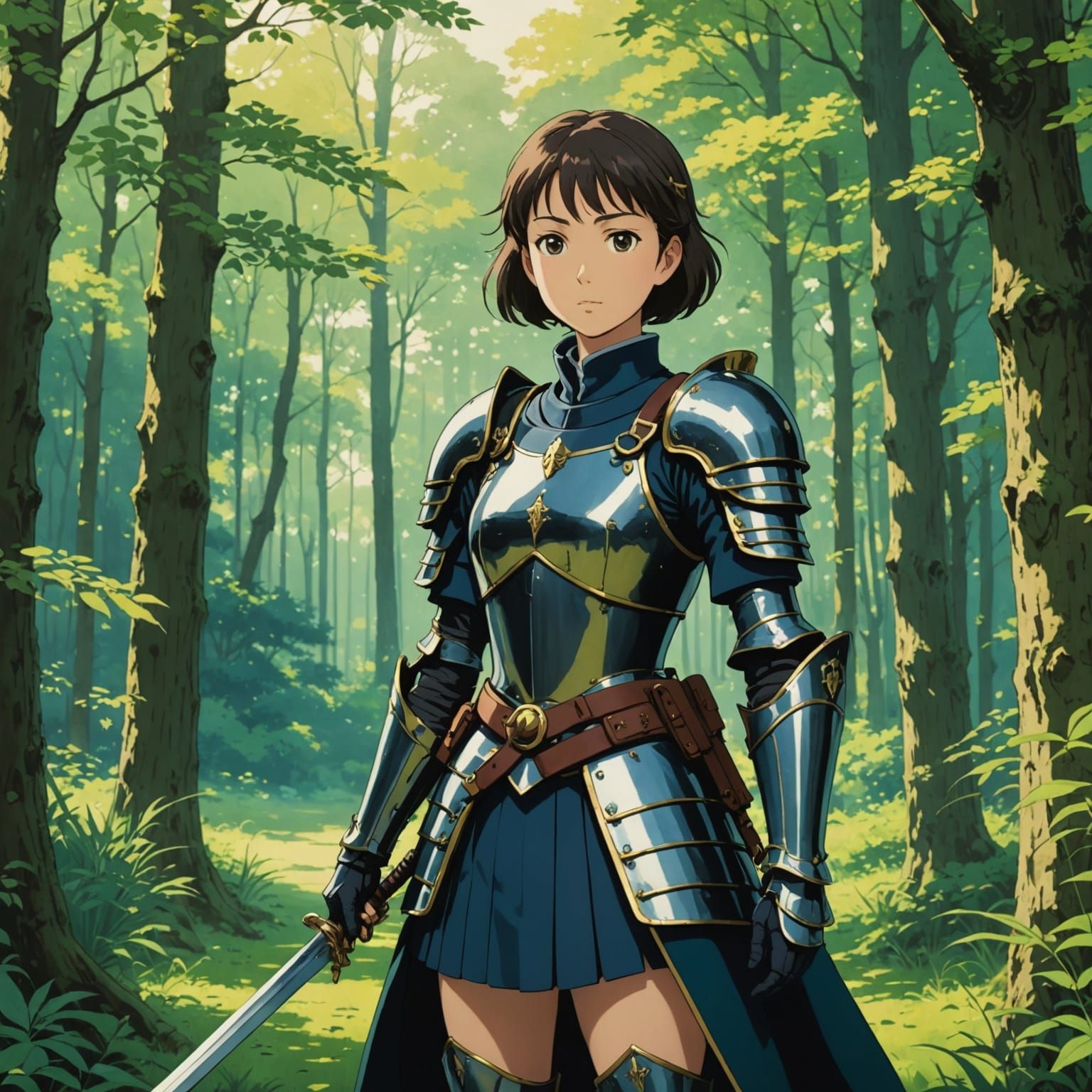 Elegant Female Knight in Whimsical Forest Glade
