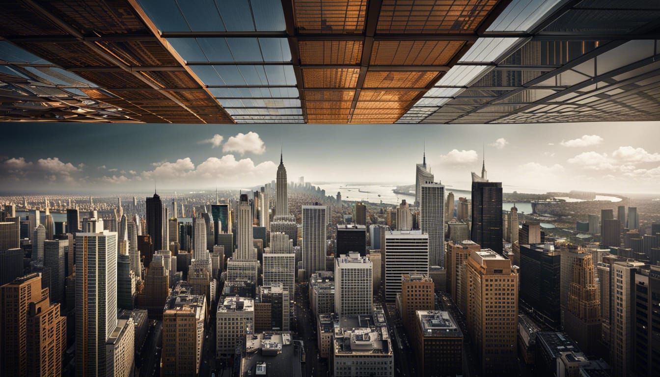 Golden Hour Cityscape: Skyscrapers in Urban Downtown View