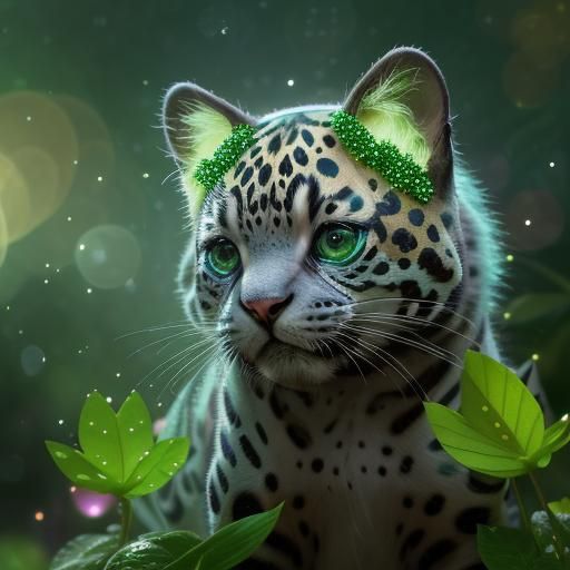 Cute Green Jaguar in Steampunk Confetti Garden