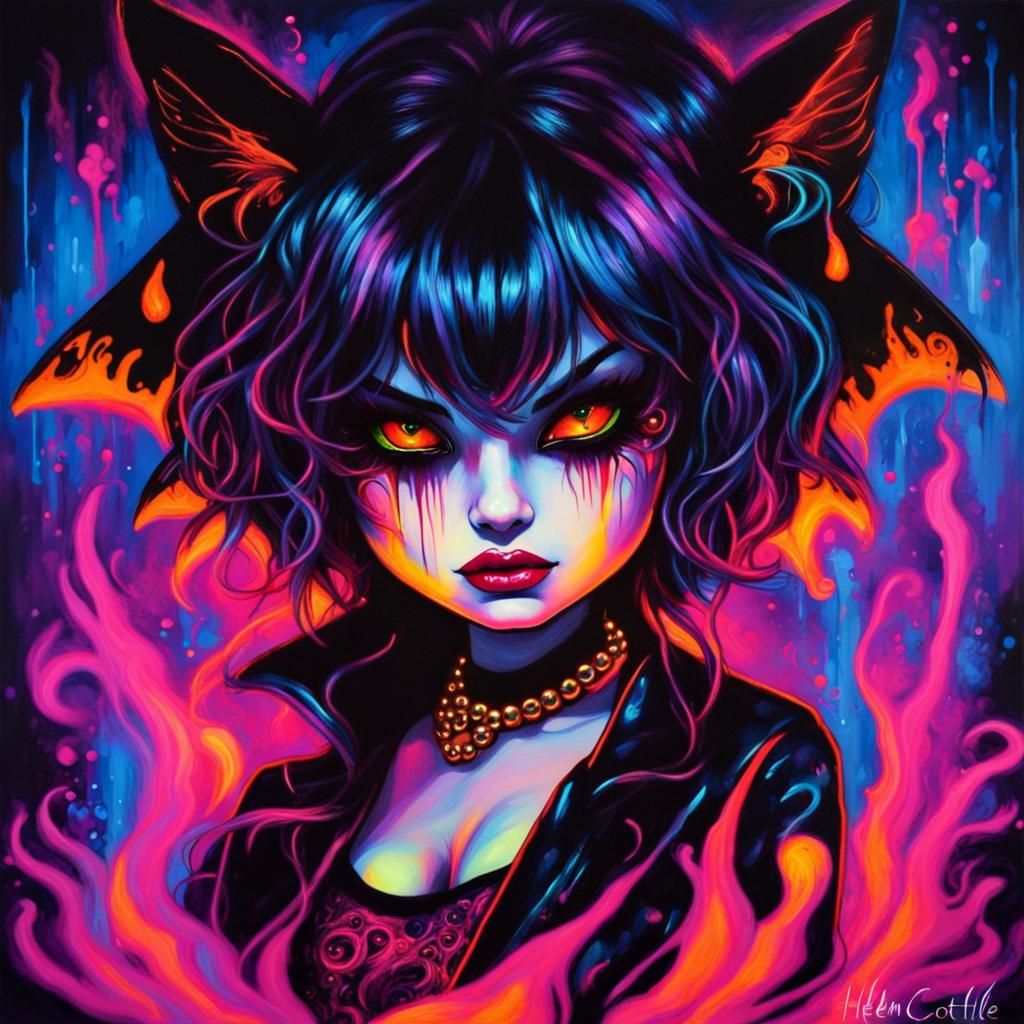 Neon Fire Shadow in Blacklight Paint Style
