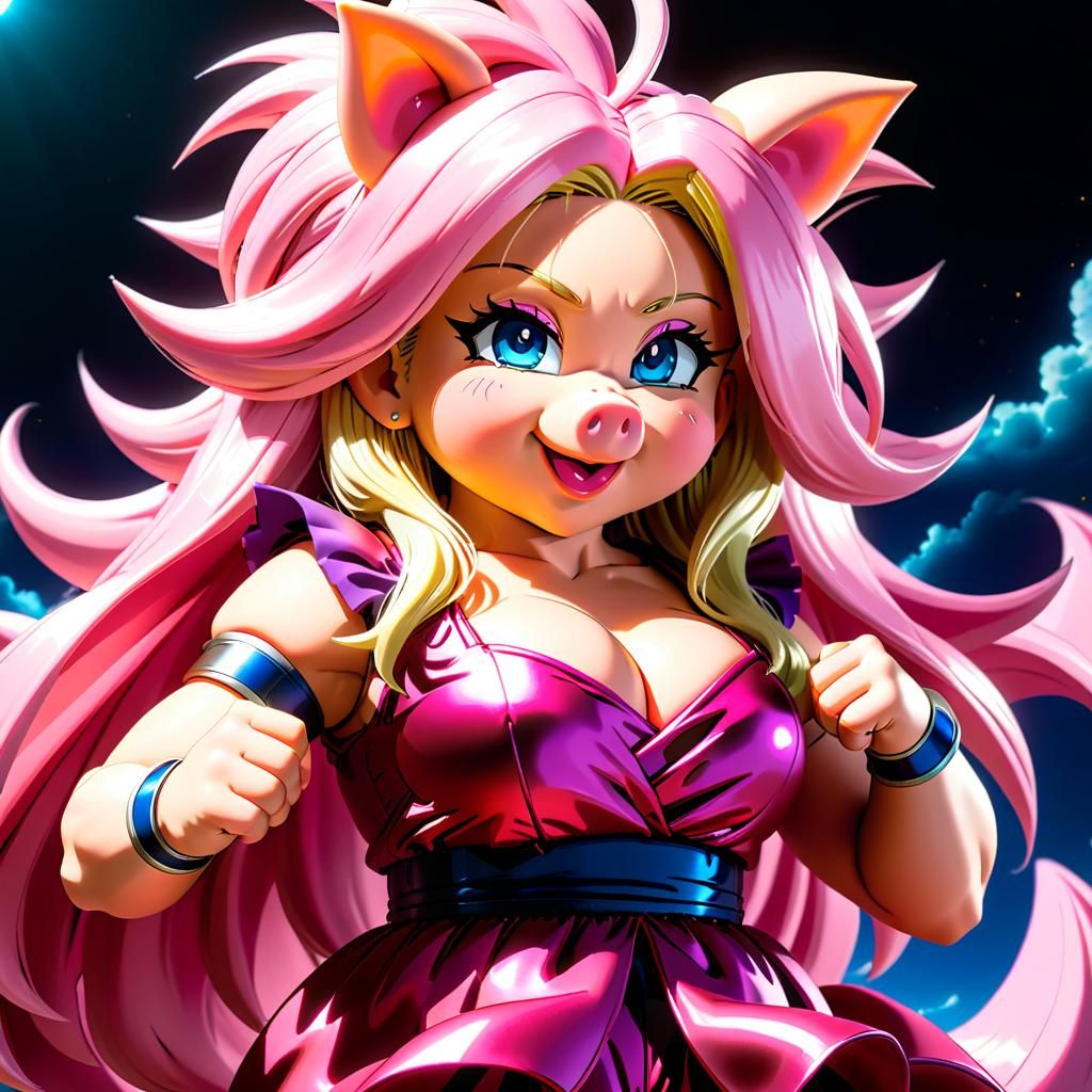 Miss Piggy as Super Saiyan Rosé in Anime Style