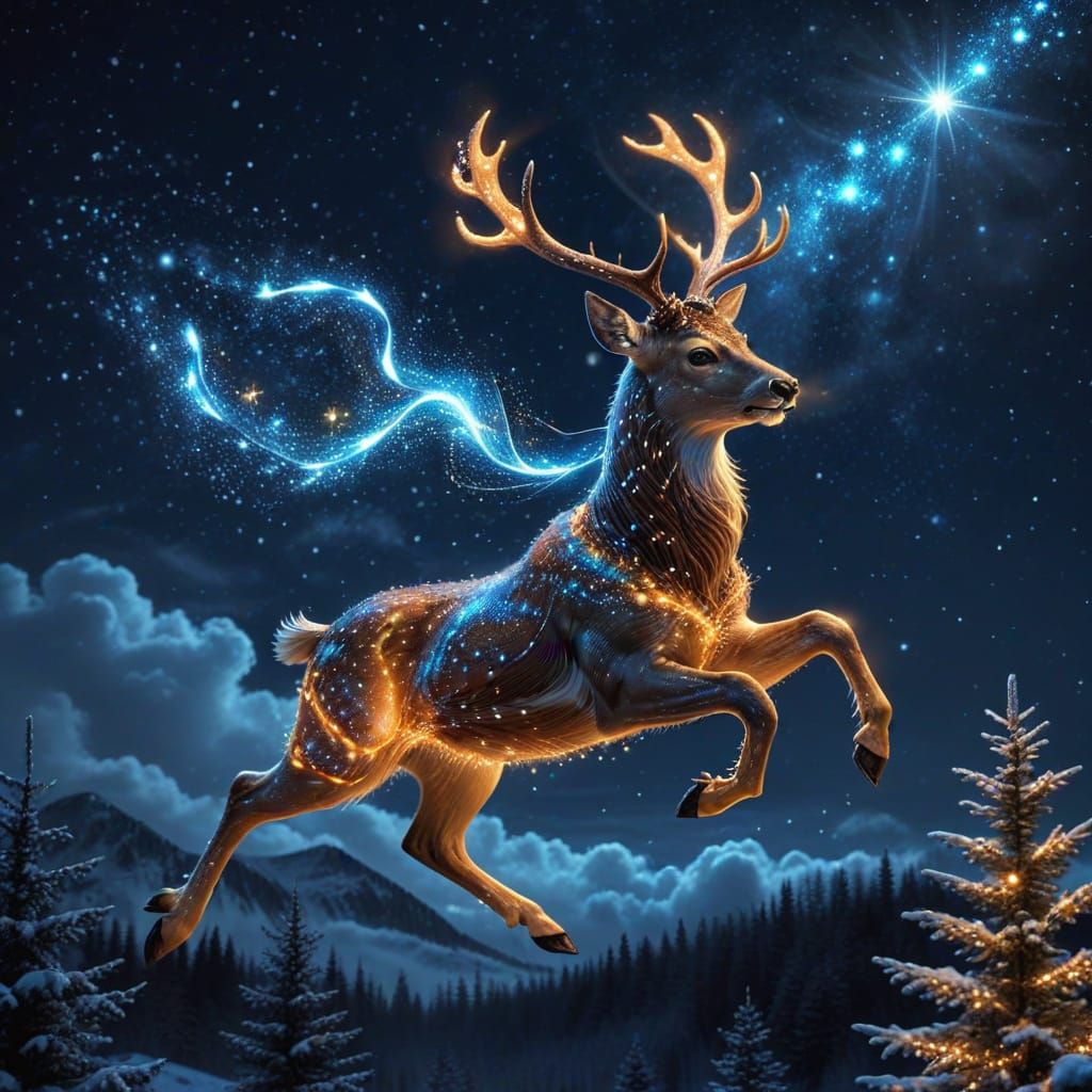 Stardust Deer Pulling Santa's Sleigh