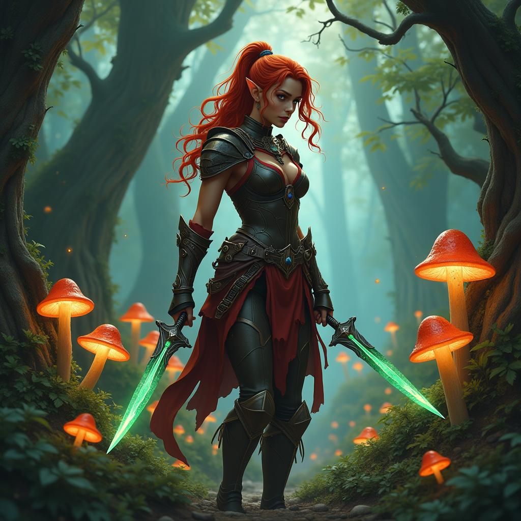 Stealthy Half-Elf Rogue in Mystical Forest