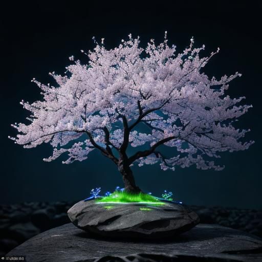 Cherry Blossom on Lava Rock: Macro Photography in Giger Styl...