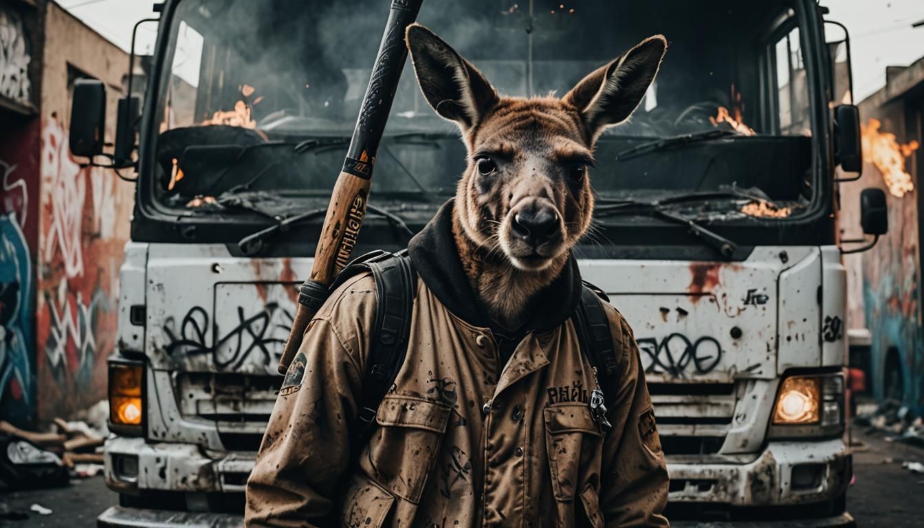 Kangaroo Riot Graffiti Art in Hyperrealistic Style